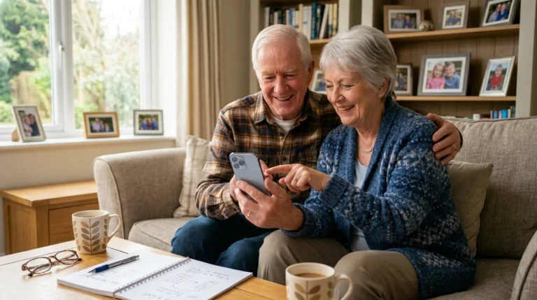 Senior couple learning iPhone basics